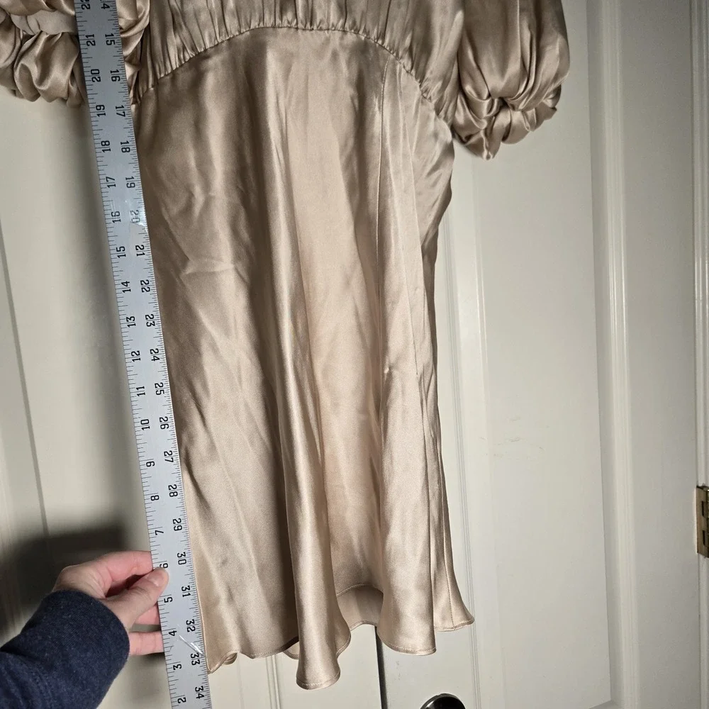 Amanda Uprichard Duval Dress Size Large  Light Bone 100% Silk Small Pull See Pic